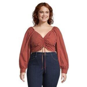 Levi's Devin Plaid Cropped Long Sleeve Top NWT Red XXL